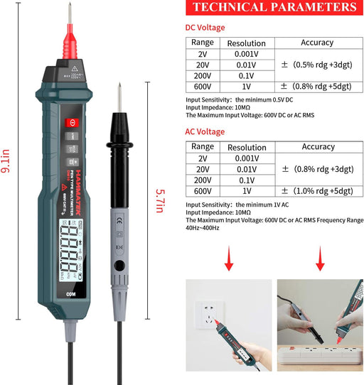 HANMATEK Pen Type Digital Multimeter, Electrical Tester with NCV,AC/DC Voltmeter Ammeter Ohmmeter, Resistance, Live Line Digital Testers with Backlit and Flashlight