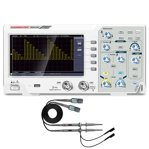 HANMATEK 200 MHz benchtop oscilloscope with a large display and dual channels for precise waveform analysis