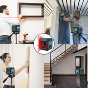 HANMATEK® self leveling laser level in use for precise alignment in various home improvement projects
