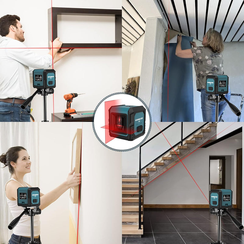 HANMATEK® self leveling laser level in use for precise alignment in various home improvement projects