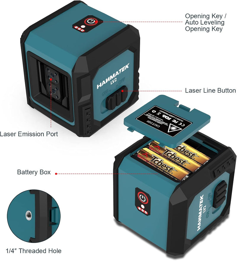 HANMATEK self leveling laser level with battery box and laser emission port for accurate measurements