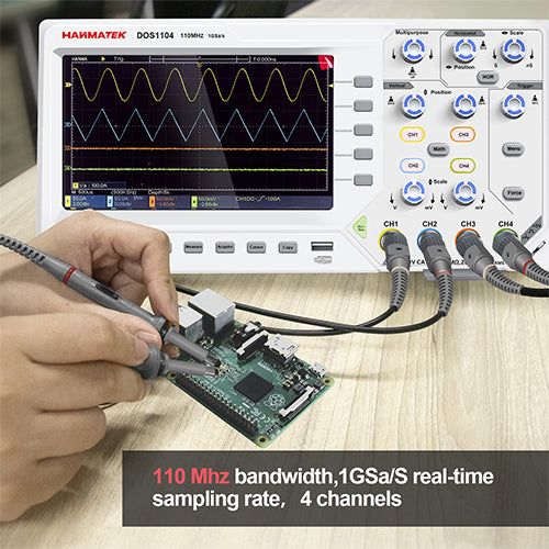 HANMATEK® 110 MHz benchtop oscilloscope with 1GSa/S real-time sampling and 4 channels