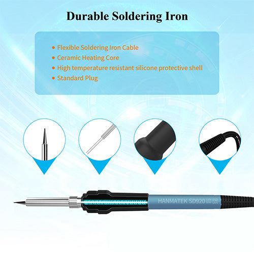 HANMATEK® digital soldering station with flexible iron cable and high temperature resistant silicone shell