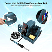 HANMATEK digital soldering station with roll holder and screwdriver jack for easy wire placement