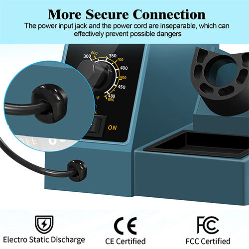 HANMATEK digital soldering station featuring secure connection to prevent dangers