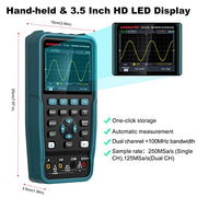 HANMATEK handheld oscilloscope with 3.5 inch HD LED display and dual channel measurement features