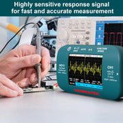 HANMATEK® HO11 Handheld Oscilloscope displaying waveform signals for precision measurement.