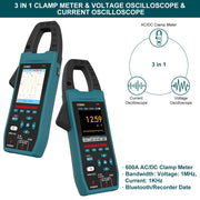 HANMATEK clamp oscilloscope multimeter with 3 in 1 features, 600A capacity, and Bluetooth connectivity