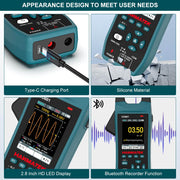 HANMATEK clamp oscilloscope multimeter with Type-C port, HD display, and Bluetooth recording feature