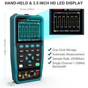 HANMATEK handheld oscilloscope for electronics with 3.5 inch HD LED display and automatic measurement feature