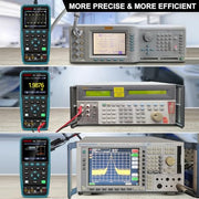 HANMATEK® handheld oscilloscope for electronics displaying waveforms and measurement data