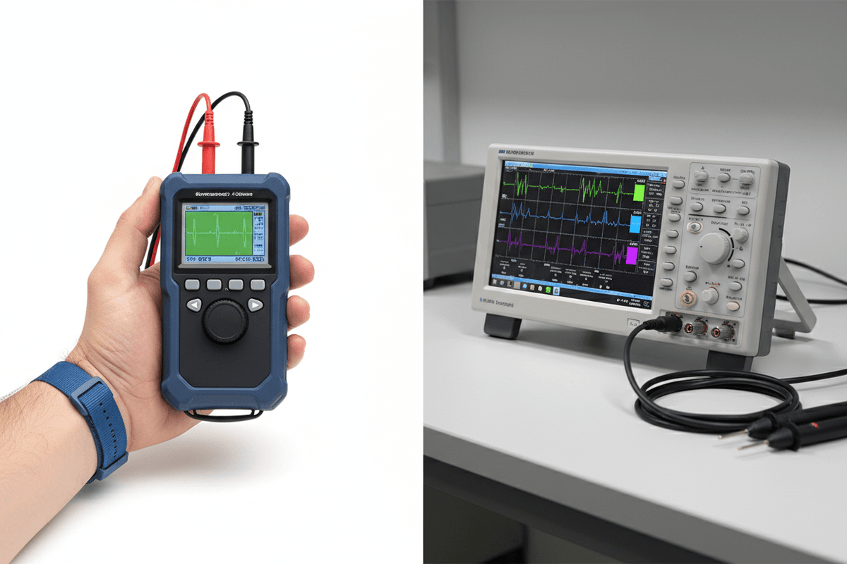 Handheld vs benchtop oscilloscope — Hanmatek