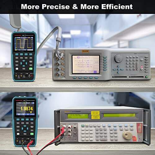 Digital multimeter and electronic measuring instruments on a lab bench for test and measurement