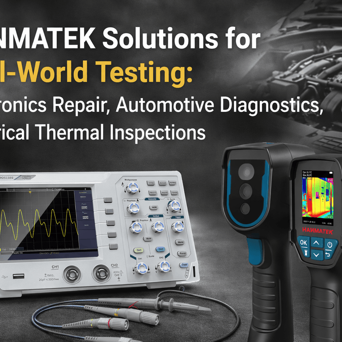 HANMATEK Solutions for Real-World Testing: tools for electronics repair and automotive diagnostics.