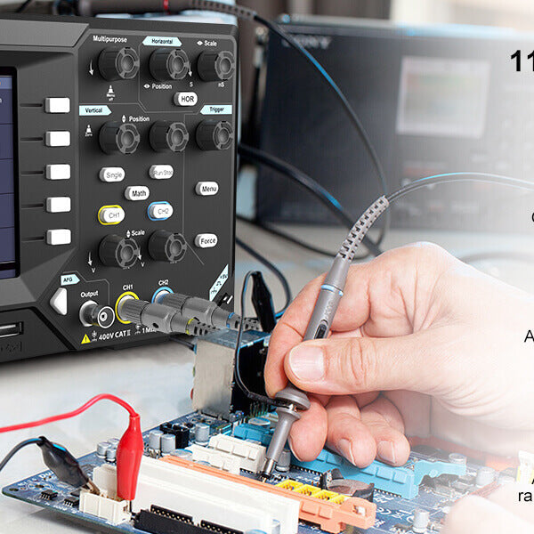 The HANMATEK DOS1102S is a 2-channel oscilloscope with 110MHz bandwidth