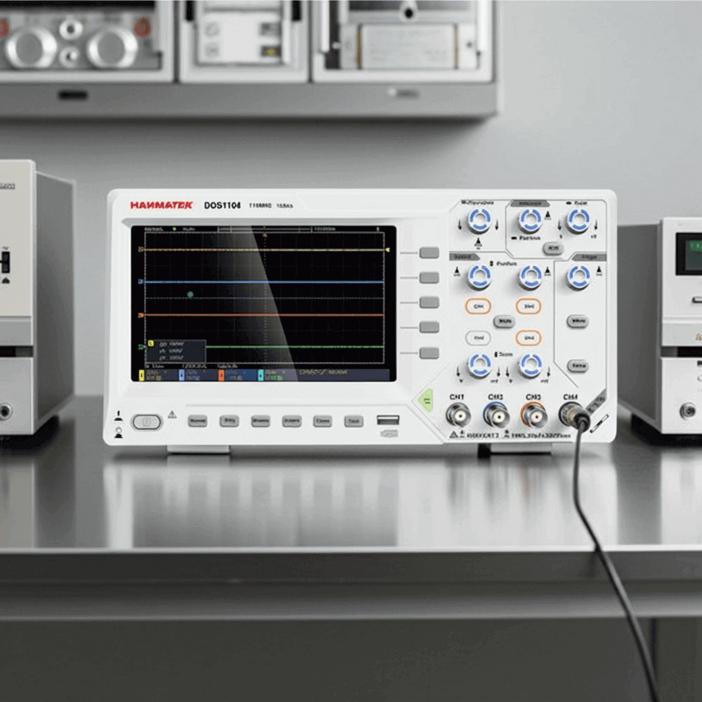 110MHz Oscilloscope displaying waveforms on its screen in a laboratory setting.