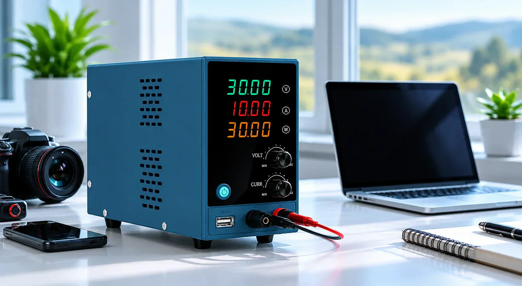 DC Power Supply for Arduino projects, featuring adjustable volt and current outputs.