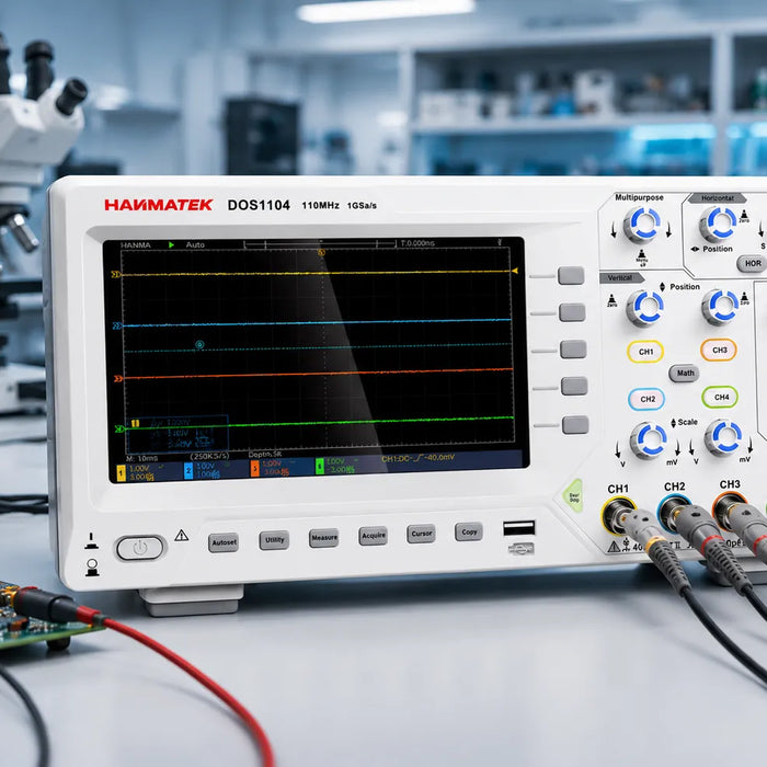 Hamamatek oscilloscope with waveform display, essential for accurate waveform analysis and 1GS/s sample rate.