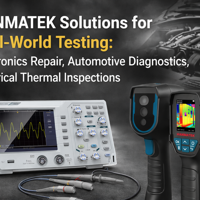 HANMATEK Solutions for Real-World Testing: tools for electronics repair and automotive diagnostics.