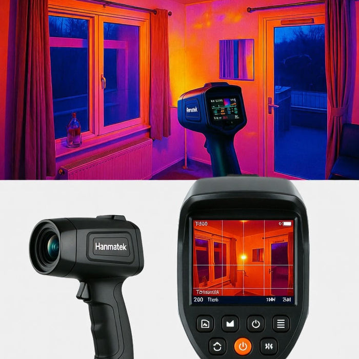 A thermal camera capturing images of a home interior to identify heat loss, mold, and leaks using a Thermal Camera.