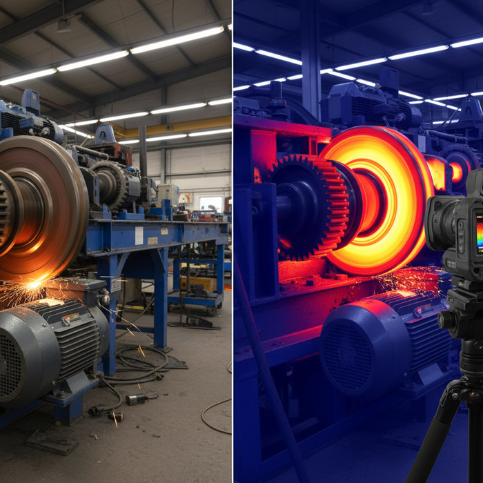 Thermal camera detecting heat and friction on rotating industrial mechanical equipment