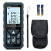 DT100 Laser Distance Meter 100m with high-precision readings, batteries, and carrying case for easy measurement tasks
