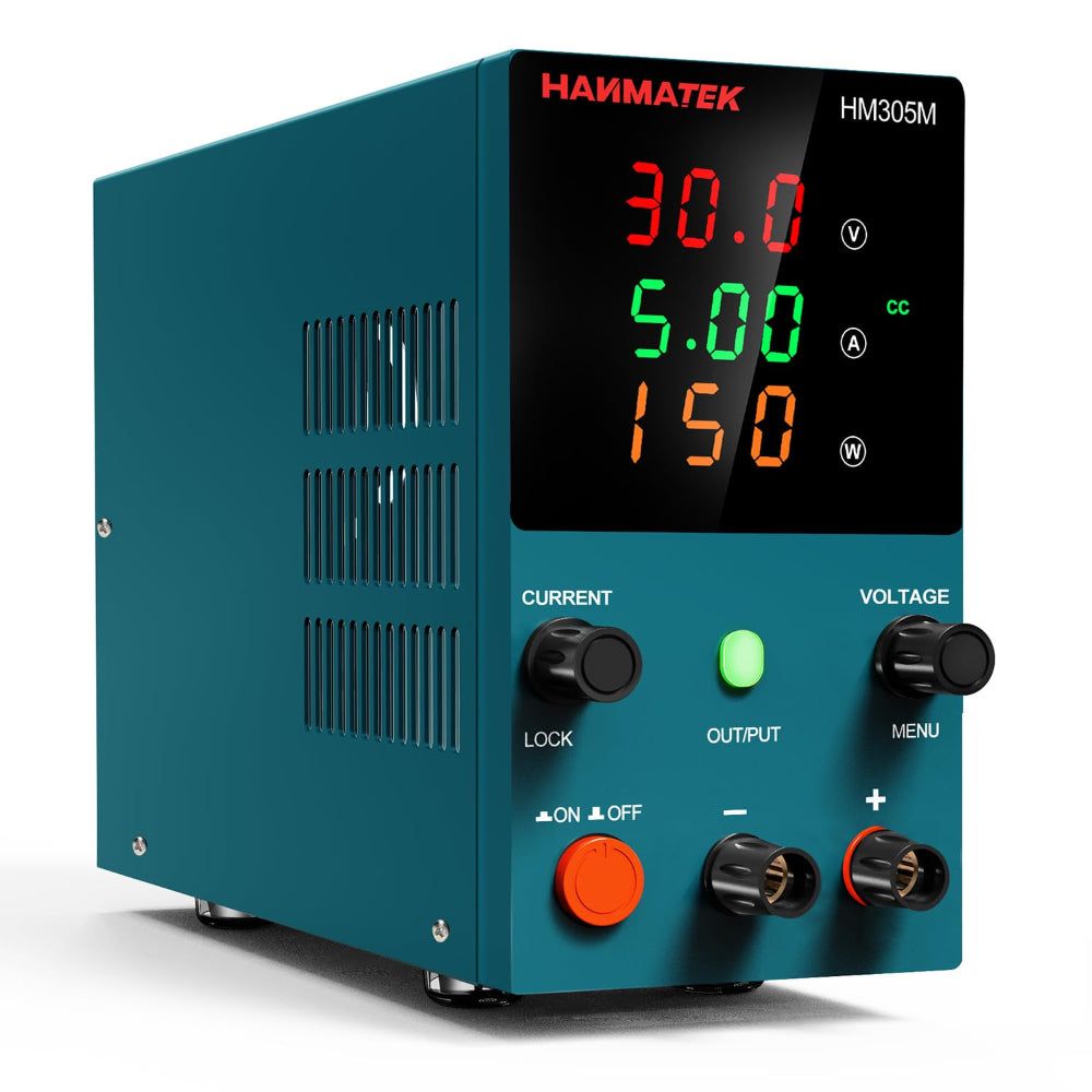 Adjustable DC power supply HM305M showcasing adjustable voltage and current output for testing and repair
