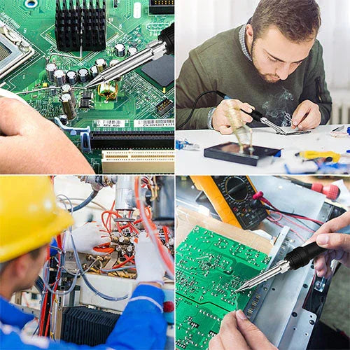 Collection of electrical testing tools for professionals including soldering, circuit diagnostics, and maintenance tasks