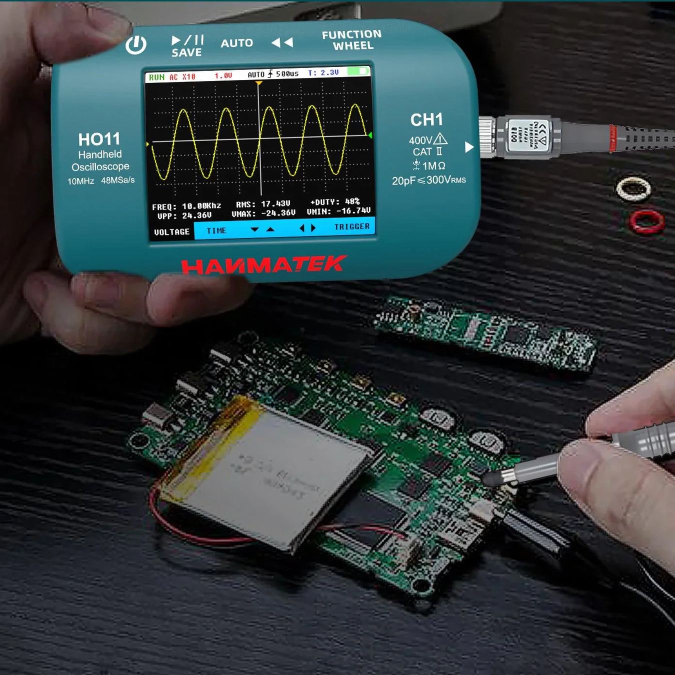 HANMATEK HO11 Handheld Oscilloscope for electronics, perfect for signal testing and diagnostics in the field