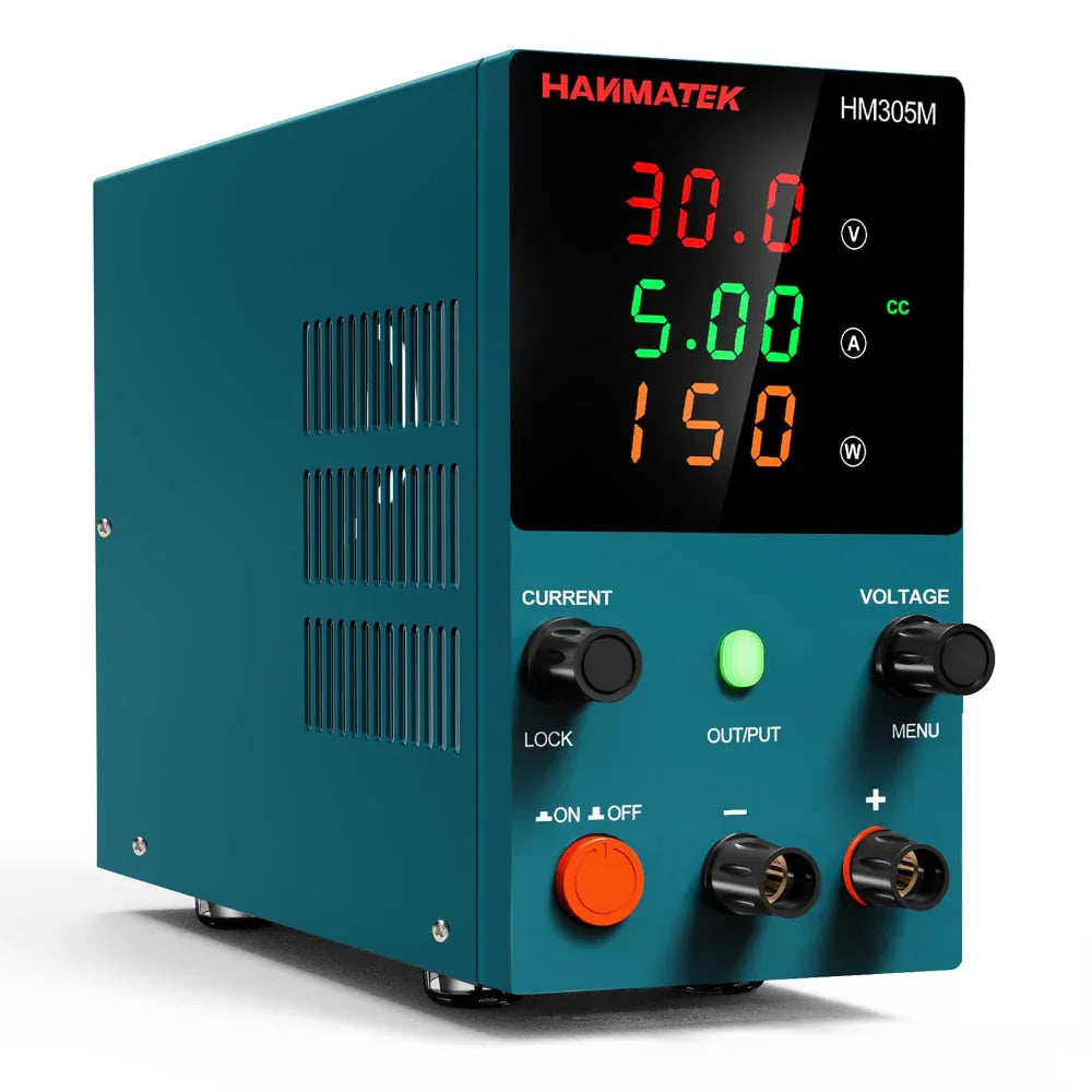 Adjustable DC power supply HM305M showcasing adjustable voltage and current output for testing and repair