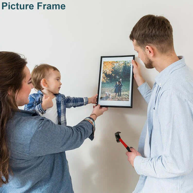 Family Using Test and Measurement Instruments to Hang a Picture Frame Accurately and Effectively