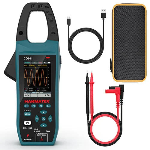 Hanmatek CO601 2-in-1 clamp oscilloscope multimeter with accessories for electrical diagnostics and analysis