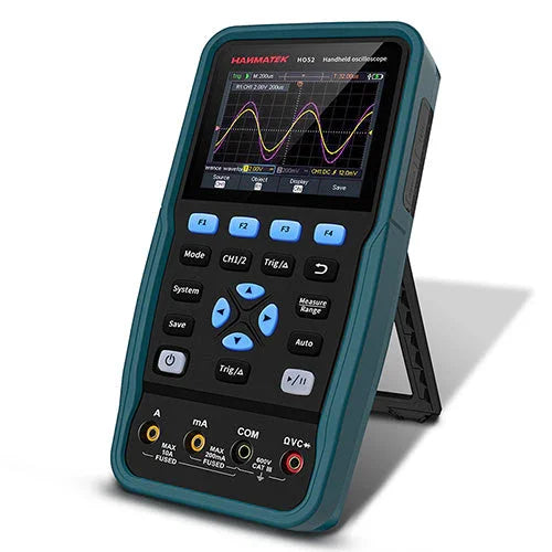 Compact HANMATEK HO52 3-in-1 handheld oscilloscope for electronics repair and diagnostics