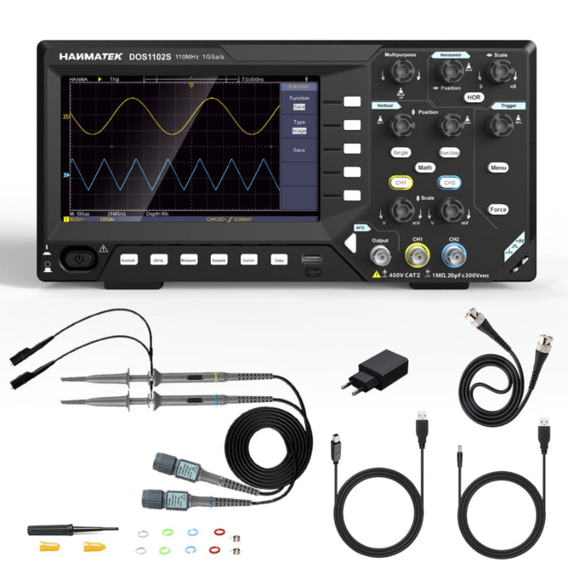 Front view of HANMATEK DOS1102S digital oscilloscope