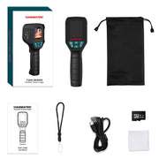 HANMATEK Ti240 thermal imaging camera set with packaging, cable, lanyard, and accessories on a white background