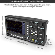 Side view of HANMATEK DOS1102S digital oscilloscope