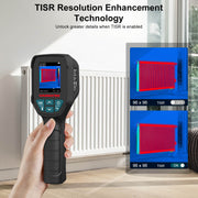 HANMATEK Ti240 Thermal imaging device with TISR resolution enhancement technology displayed on a screen.