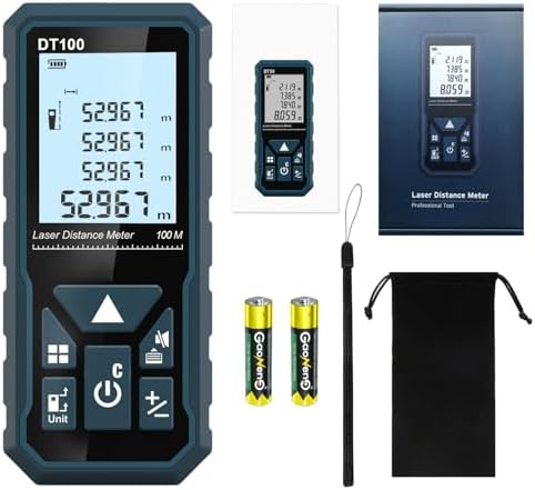 HANMATEK DT100 Digital Laser Rangefinder, 100 m Digital Laser Meter, Length/Area/Volume/Pythagorean Theorem with LCD Backlight, IP54