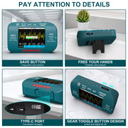 Teal electronic device with display and buttons, featuring the brand 'HANMATEK'.