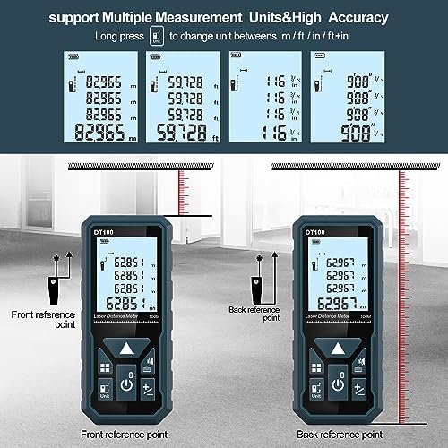 HANMATEK DT100 Digital Laser Rangefinder, 100 m Digital Laser Meter, Length/Area/Volume/Pythagorean Theorem with LCD Backlight, IP54