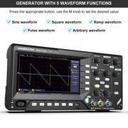 DOS1102S oscilloscope showing dual channel screen