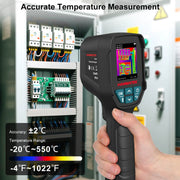 HANMATEK Ti240 Handheld thermal imaging camera with temperature measurement display in an industrial setting