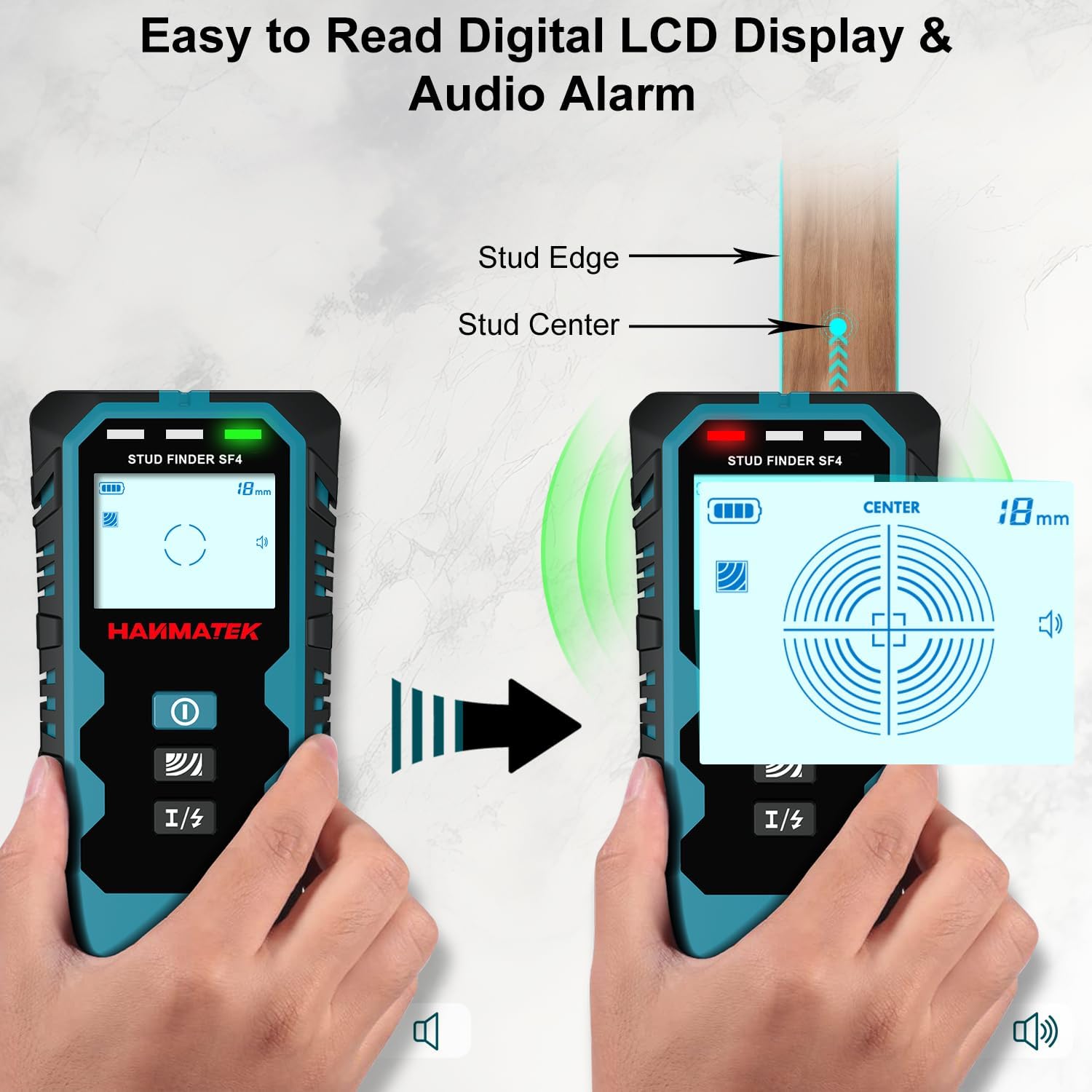 HANMATEK SF4 Wall Scanner with digital LCD display for stud detection and audio alarm