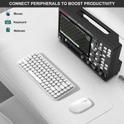 HANMATEK AHO814 4-Channel Smart Touchscreen Oscilloscope with keyboard and mouse on desk