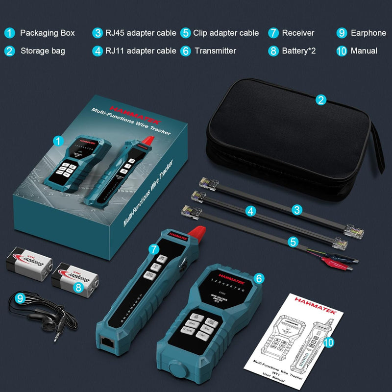 HANMATEK Network Cable Tester, RJ45 RJ11 Wire Tester WT1 Multifunction Ethernet Cable Tester with Earphone, Telephone Line Finder Circuit Breaker Finder