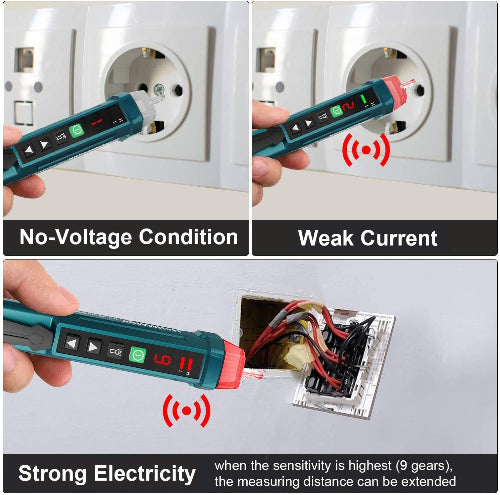 Non-Contact Voltage Tester with 9 Gear Adjustable Sensitivity Voltage Detector AC Circuit Tester Tool LCD Display LED Flashlight Buzzer Alarm Range12V-1000V & Live/Null Wire Judgment AC1