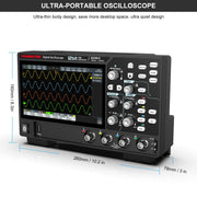 HANMATEK AHO814 4-Channel Smart Touchscreen Oscilloscope 100MHz with ultra-thin design and quiet operation.