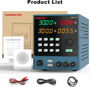 Programmable DC Power Supply (0-30 V 0-10 A) HM310T High Precision 4-Digit Voltage Current Power Time Display Variable Switching Digital Power Supply with PC Software and USB Interface