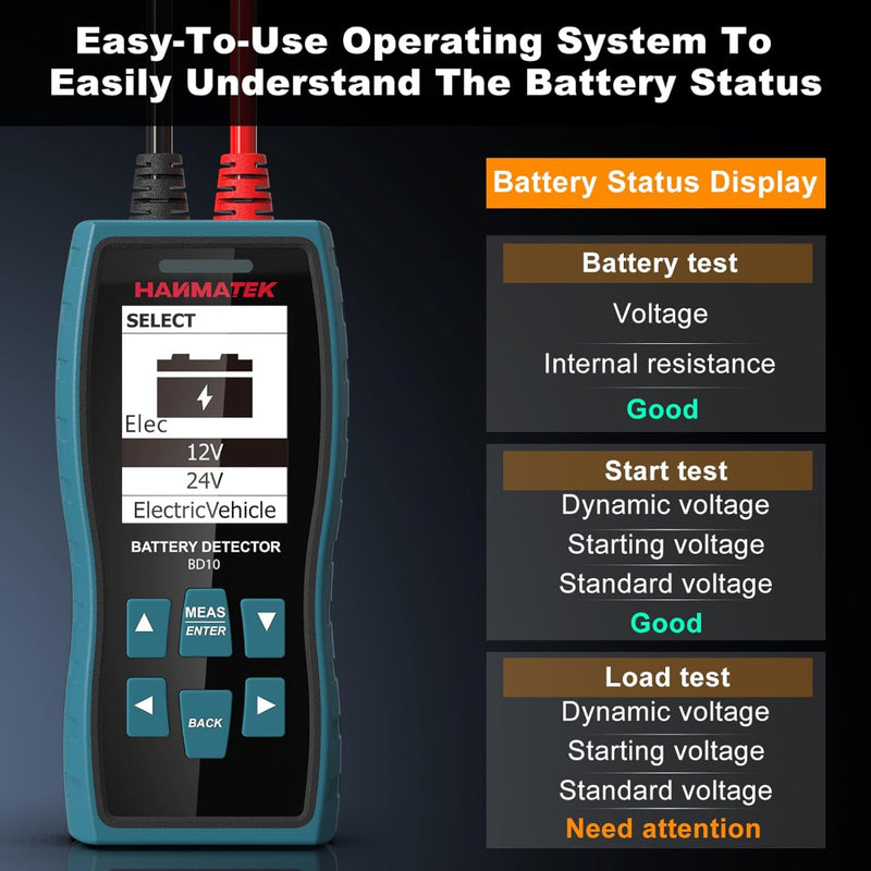 HANMATEK BD10 24V 12V Car Battery Tester 100-2000 CCA Automotive Load Tester Digital Auto Battery Alternator Analyzer Charging Cranking System Tester for Car Truck SUV Boat Motorcycles Vehicle