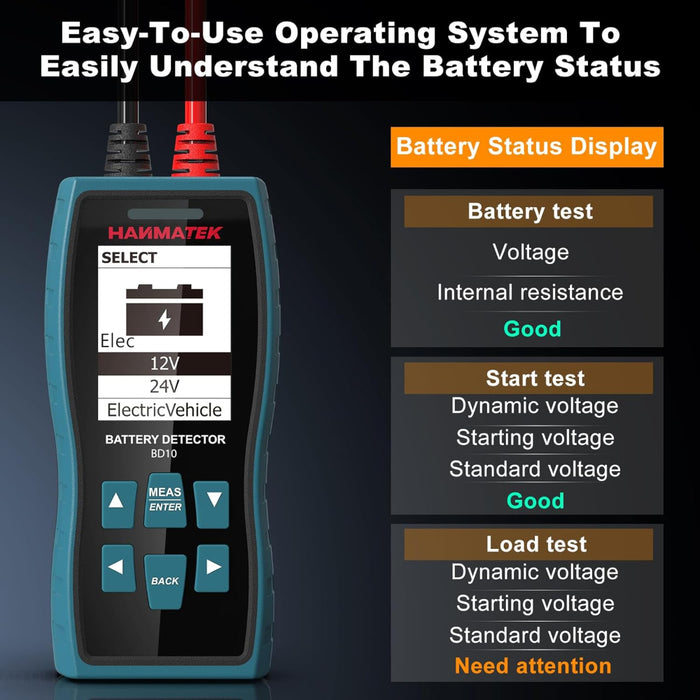 HANMATEK BD10 24V 12V Car Battery Tester 100-2000 CCA Automotive Load Tester Digital Auto Battery Alternator Analyzer Charging Cranking System Tester for Car Truck SUV Boat Motorcycles Vehicle